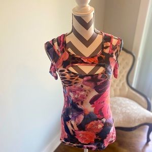 Floral and leopard print fitted T-shirt